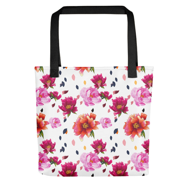 Falling Flowers (Full Design) Tote Bag (White)