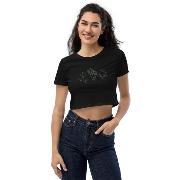 Verde Stencil Blooms Organic Crop Top