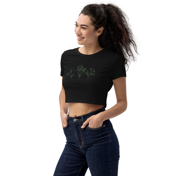 Verde Stencil Blooms Organic Crop Top