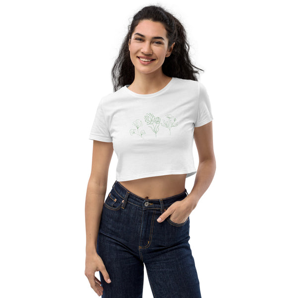 Verde Stencil Blooms Organic Crop Top