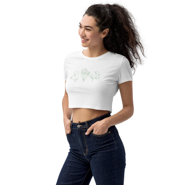 Verde Stencil Blooms Organic Crop Top